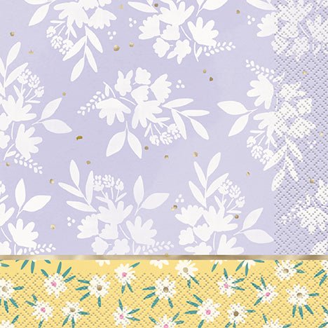 Easter Lavender/Yellow Floral Lunch Napkins | 16 ct