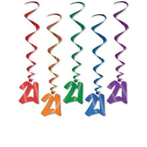 "21" Multi-Color Hanging Whirl Decorations | 5 ct