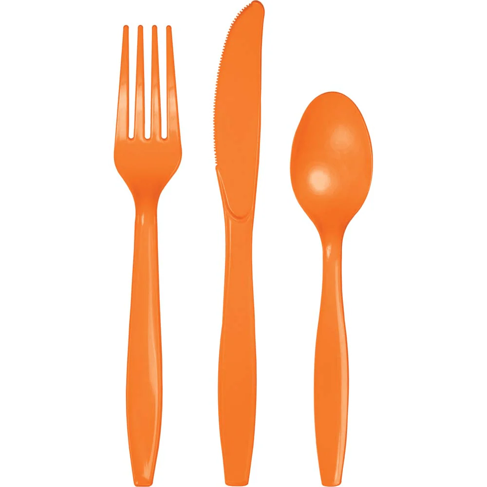 Sunkissed Orange Plastic Assorted Cutlery | 24pcs