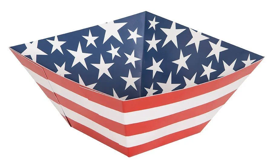 4th Of July Stars & Stripes Paper Square Snack Bowl 9.75" | 1ct