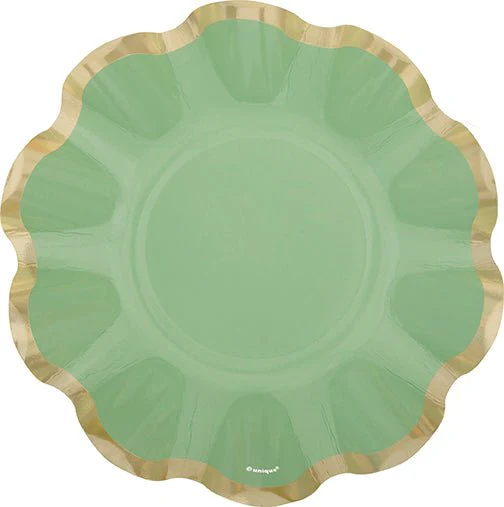 Easter Dainty Elegant Sage Shaped Plates with Foil 7" | 8 ct