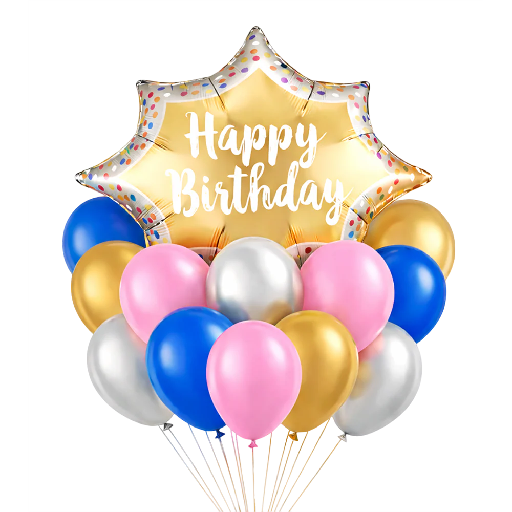 Happy Birthday Satin Gold Burst Basic Bouquet | 13 pcs