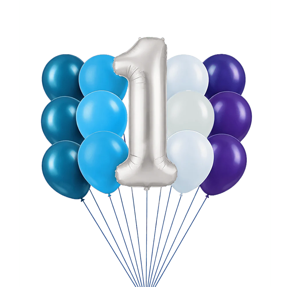 Jumbo Silver Number Blue Bouquet | 13-15 pcs