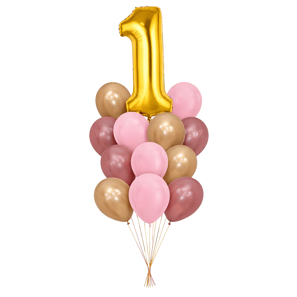 Gold Jumbo Number Gold & Pink Bouquet | 13-15 pcs