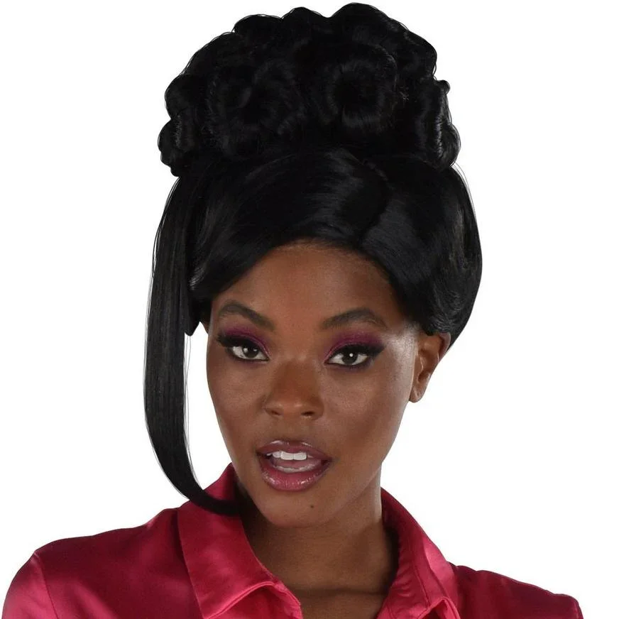 Black Beehive Updo Hairpiece with Clip-In Side Bangs | 1 ct
