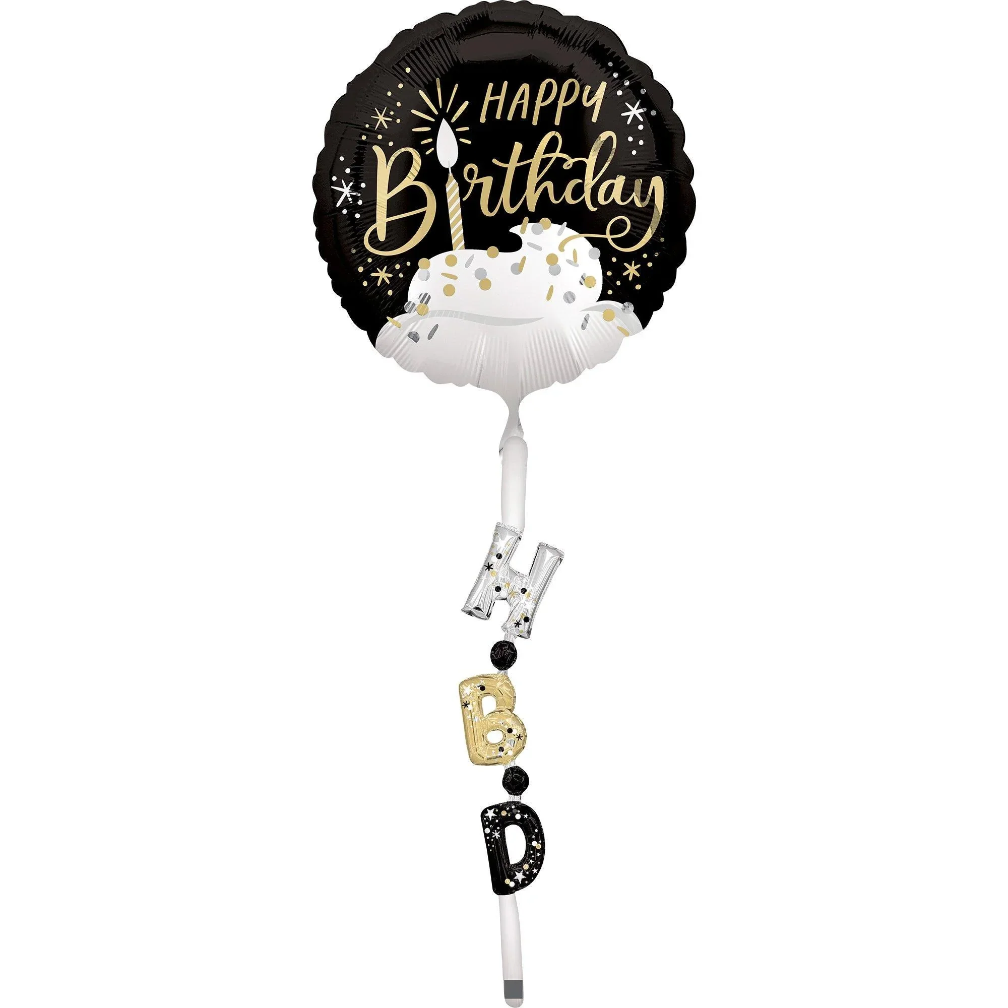 Black, Silver, & Gold Satin Birthday Airwalker Balloon | 1 ct