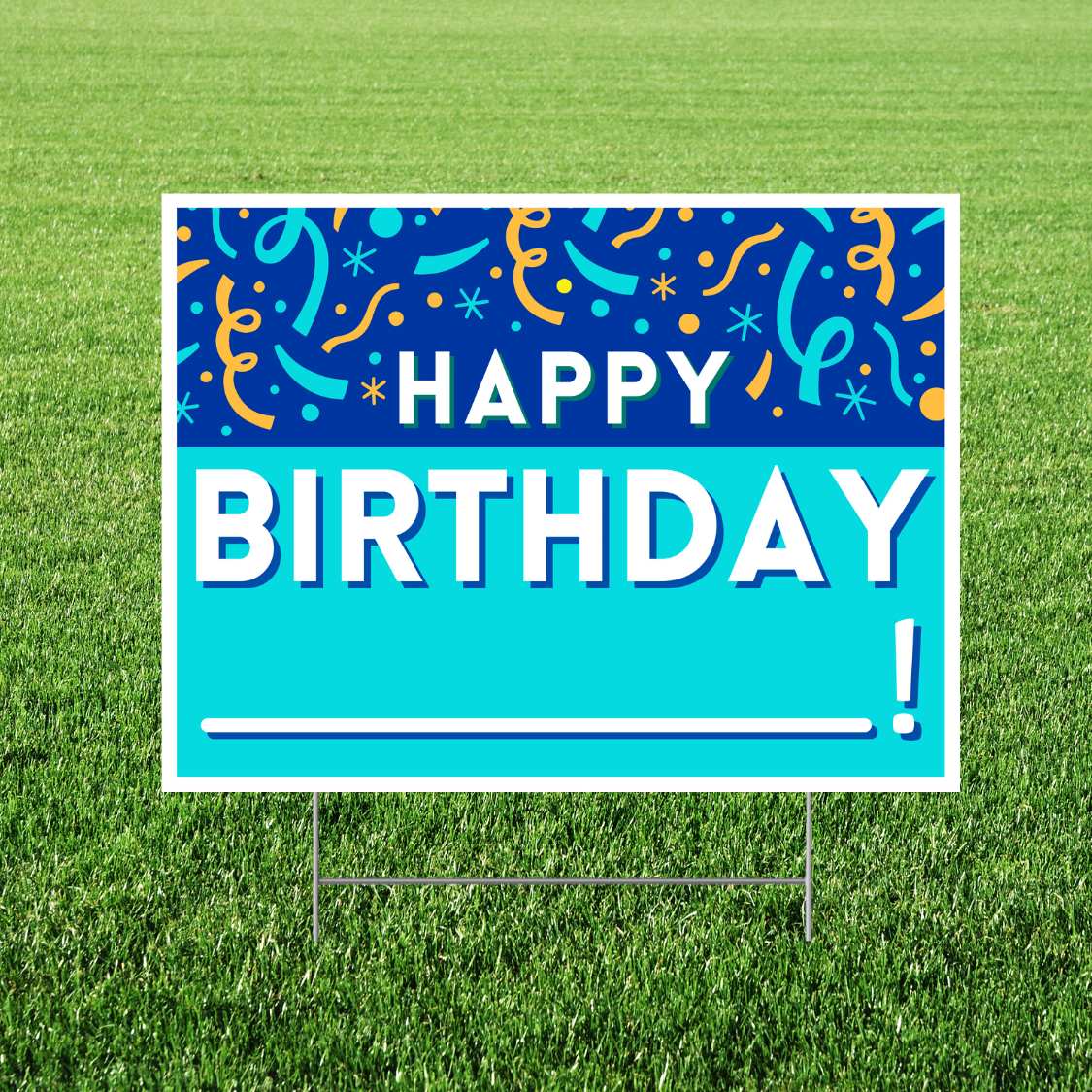 Blue Confetti Happy Birthday Fill In 24"x18" | 1ct