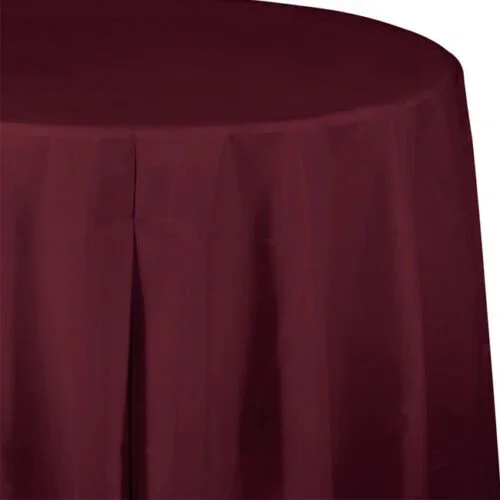Burgandy Round Plastic Table Cover 82" | 1 ct