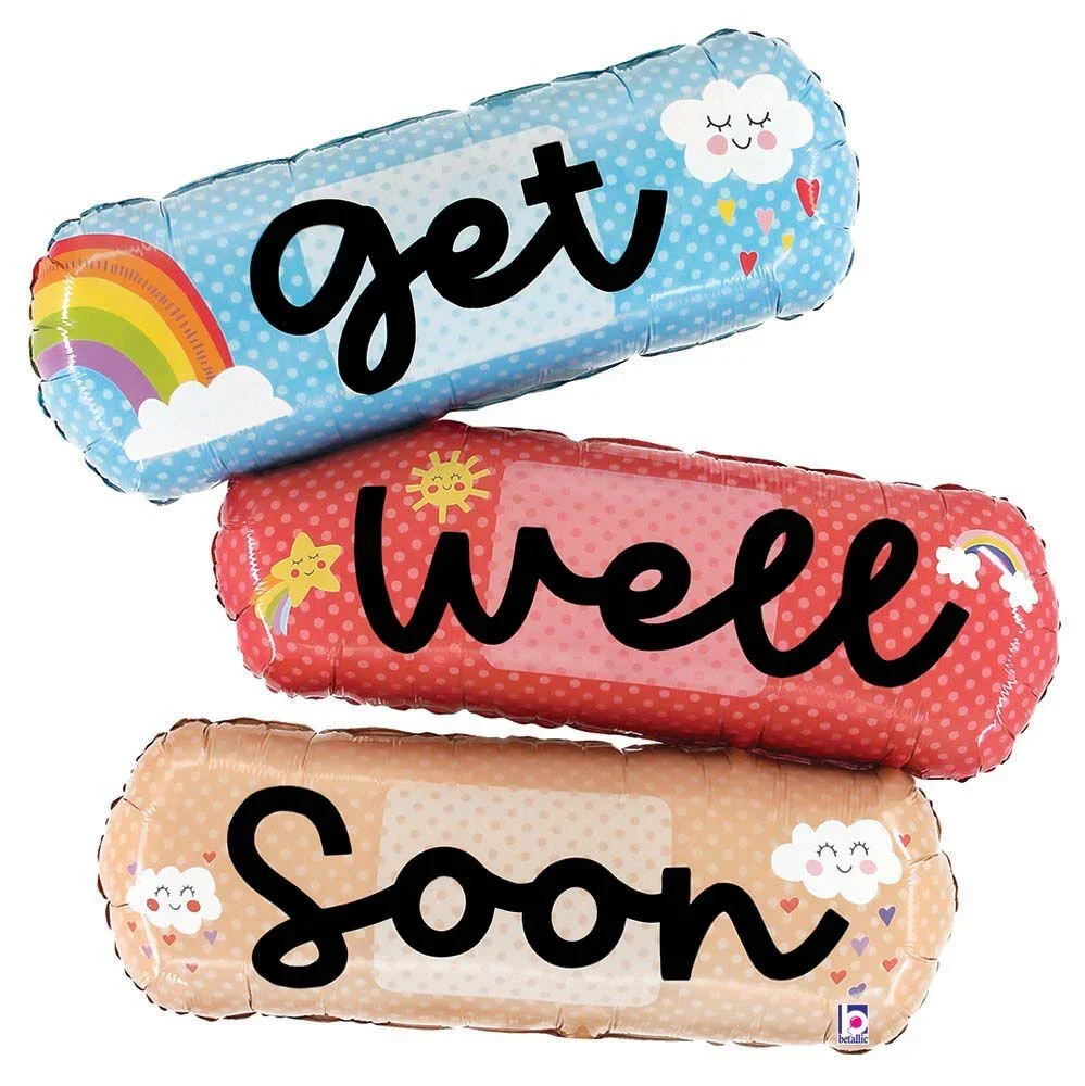 Cheerful Get Well Soon Bandages SuperShape Mylar Balloon, 34" | 1ct