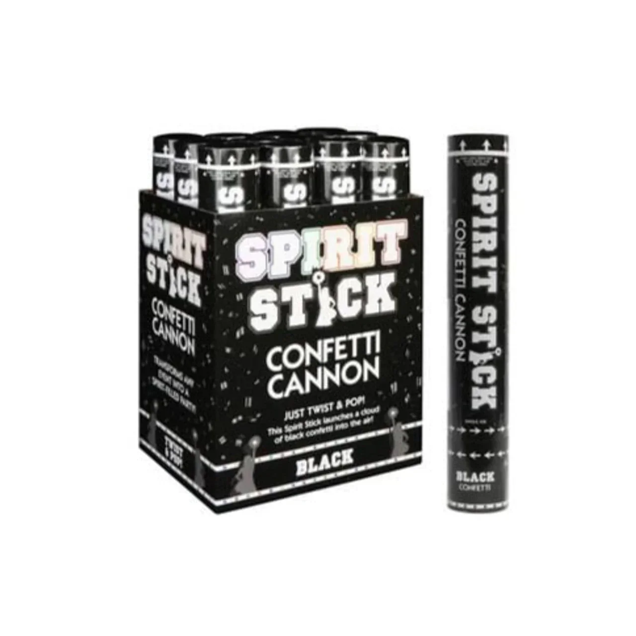 Confetti Spirit Stick Cannon Black 12" | 1 ct