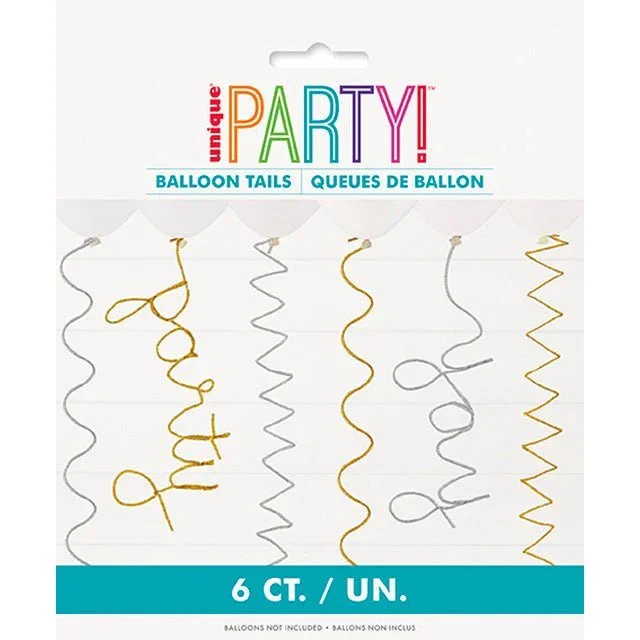 Silver & Gold Pipe Cleaner Balloon Tails 6pk | 1ct