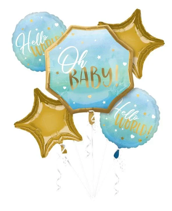 Oh Baby Hello World Blue Balloon Bouquet | 5 pcs