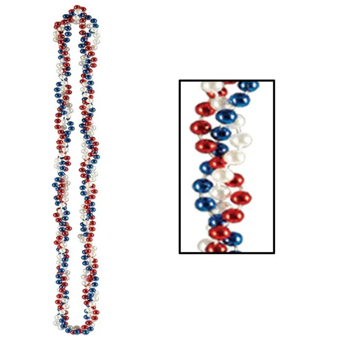 Patriotic Red, Silver, & Blue Braided Beads | 1ct