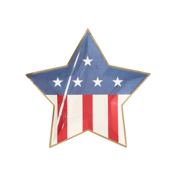 Denim And Stripes Star-Shaped Paper Plate 9" | 8 ct