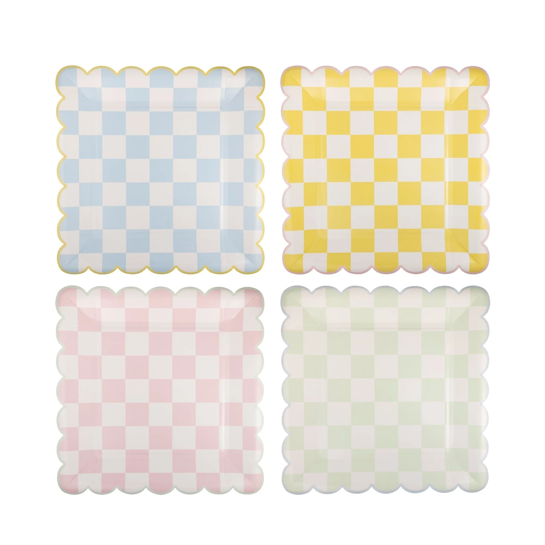 Easter Checked Square Scallop Plate Set 10" | 8 ct