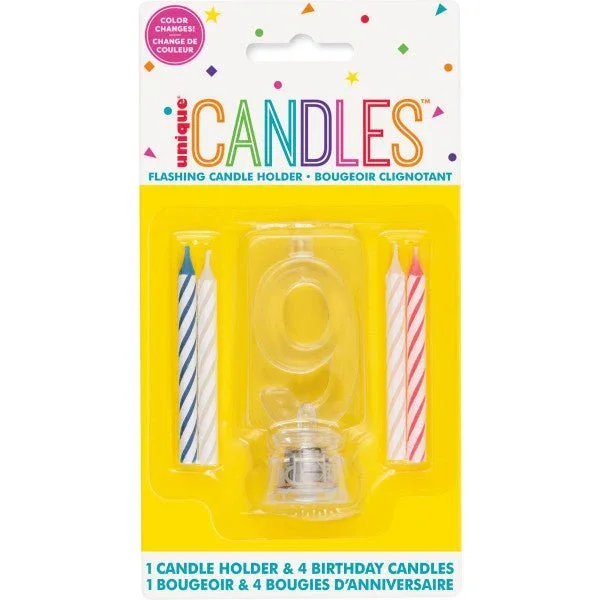 Flashing Candle Holder W/Birthday Candles #9 | 1ct