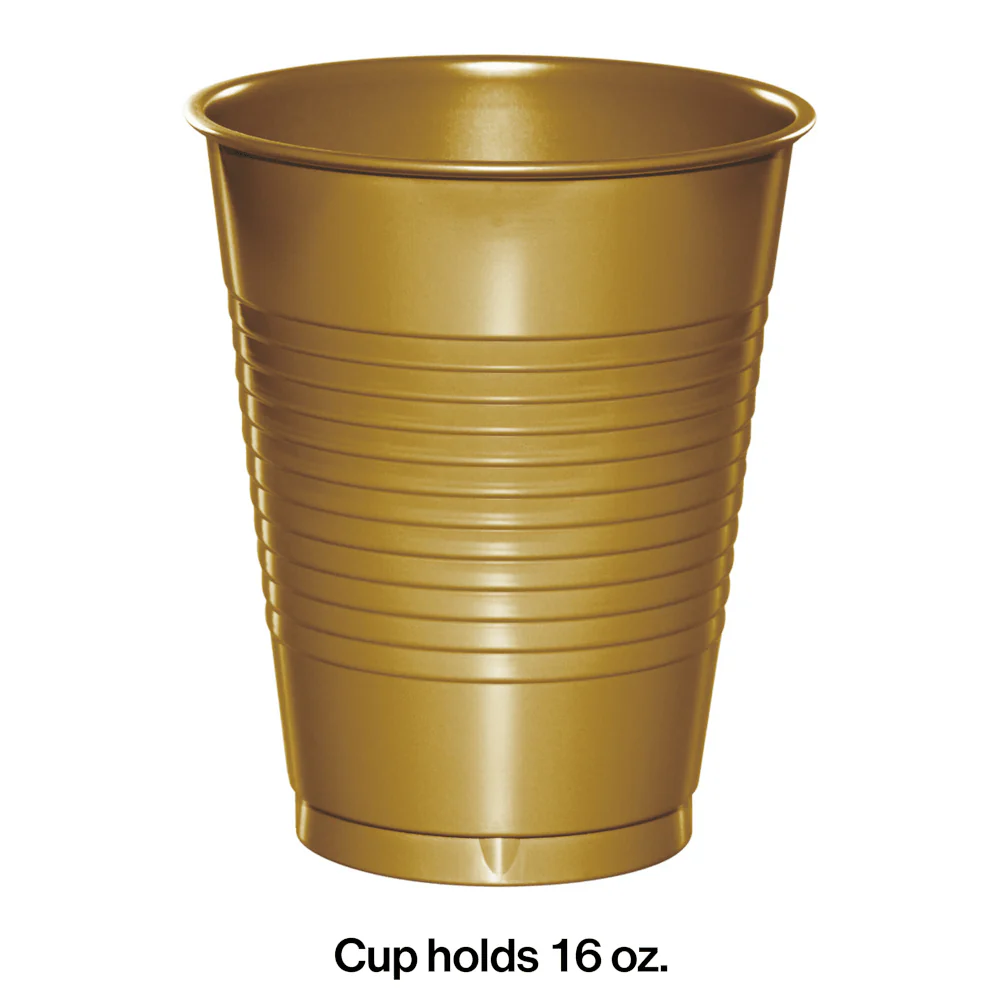 Glittering Gold Premium 16oz Plastic Cups | 20ct