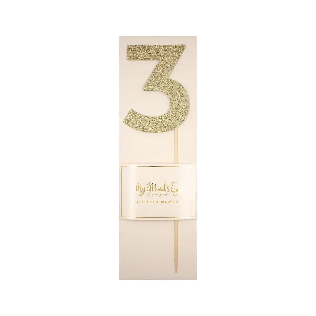 Gold Glitter Number Cake Topper Party Pick No. 3