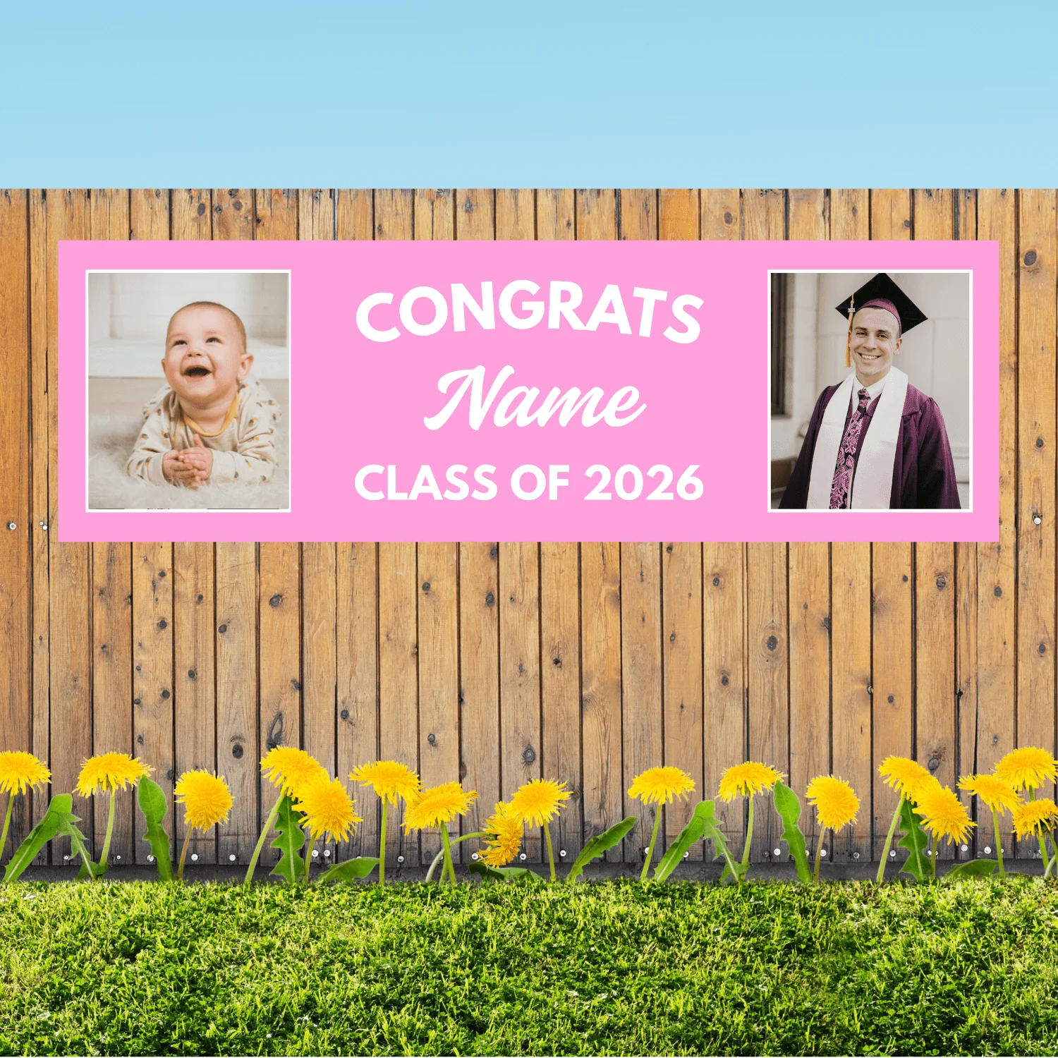 Grad in Color Congrats Custom Banner Name and 2 Photos 2'x6' | 1ct - Image 8