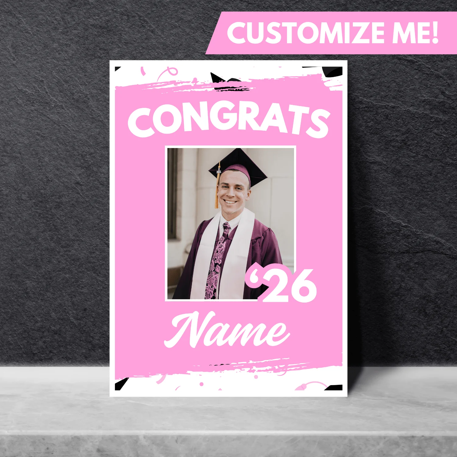 Grad In Color Gongrats Custom Foam Sign Name and Photo 24"x36" | 1ct - Image 6