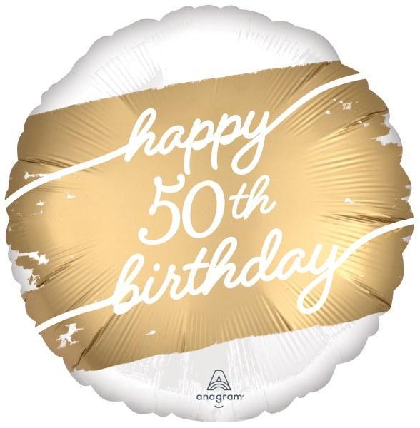 Happy 50th Birthday Golden Mylar Balloon 17" | 1ct.