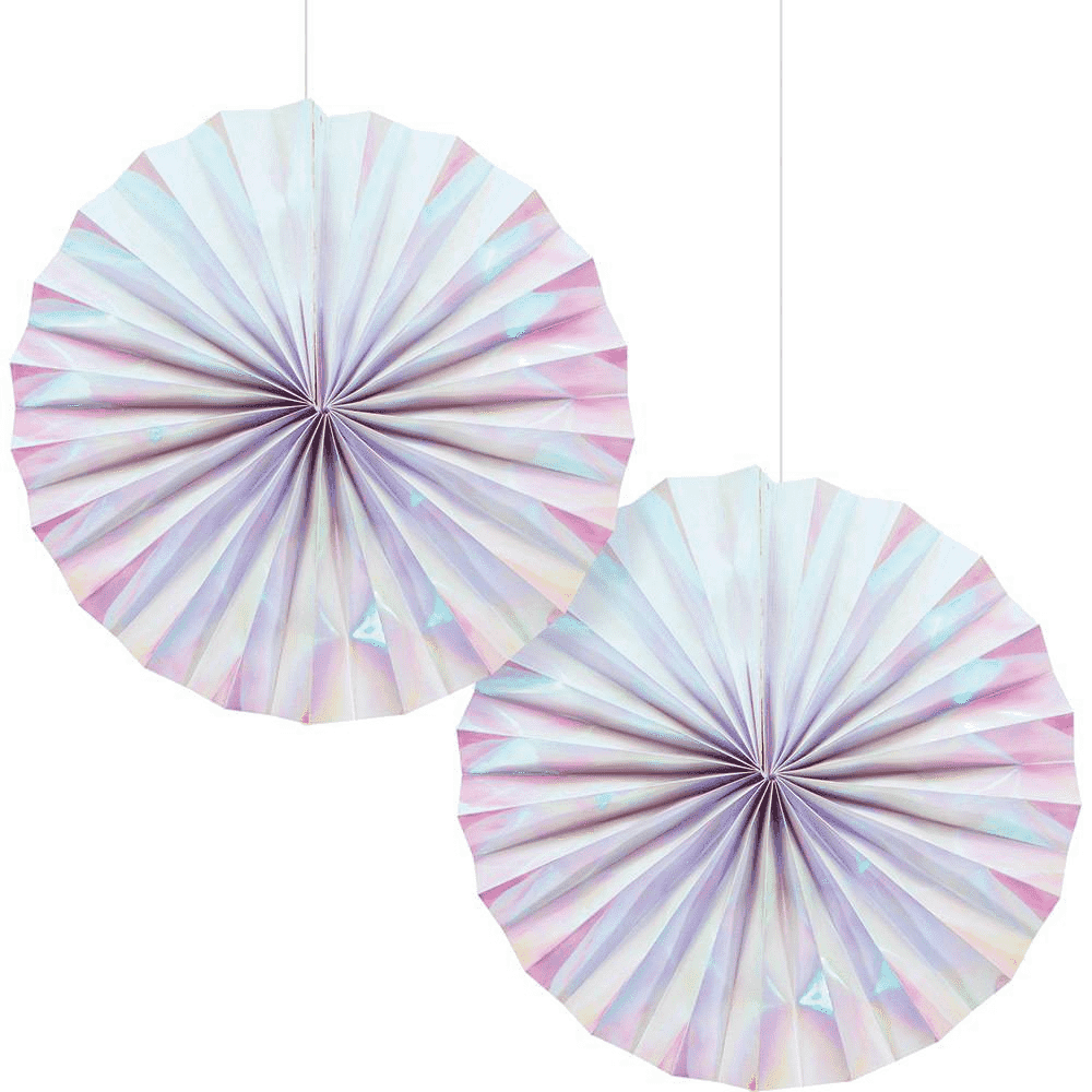 Iridescent Paper Fans 12" | 2ct