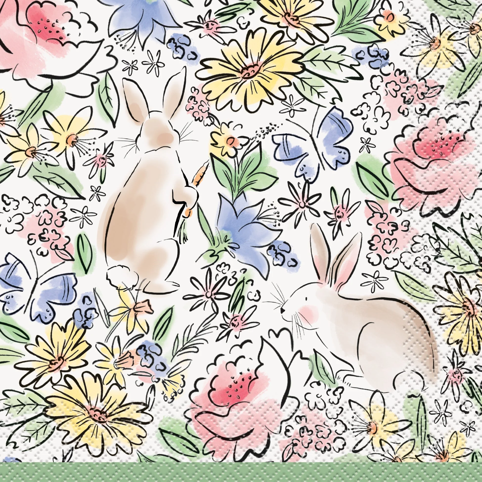 Easter Dainty Rabbit And Flowers Lunch Napkins | 16ct