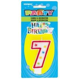 Number 7 Glitter Birthday Candle w/Cake Decoration | 1ct