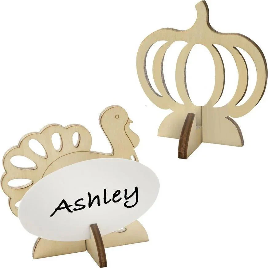 Pumpkin & Turkey Wood Cutout Nametag Holders 3.5" | 8 ct