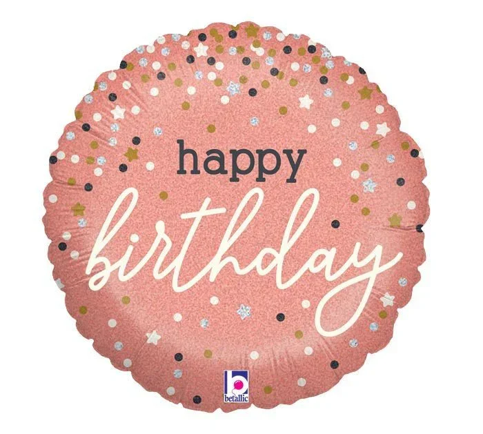 Rose Gold Confetti Birthday Holographic Foil Balloon, 18" | 1 ct