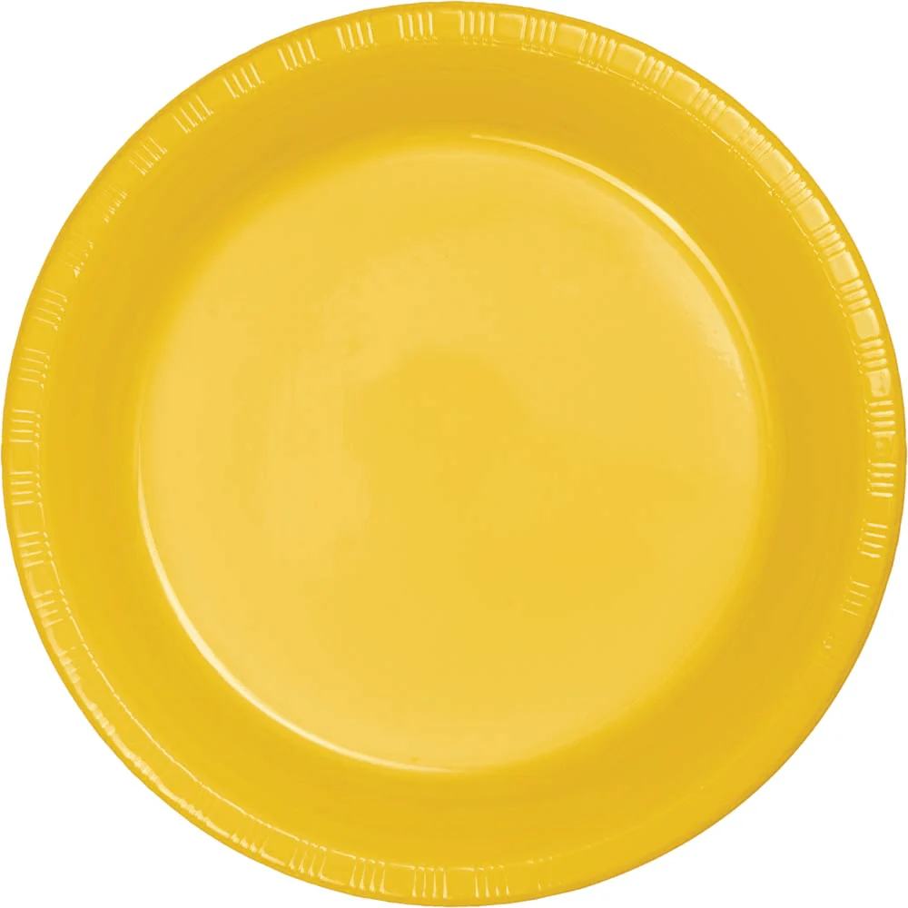 School Bus Yellow Premium Plastic Banquet Plates | 20ct