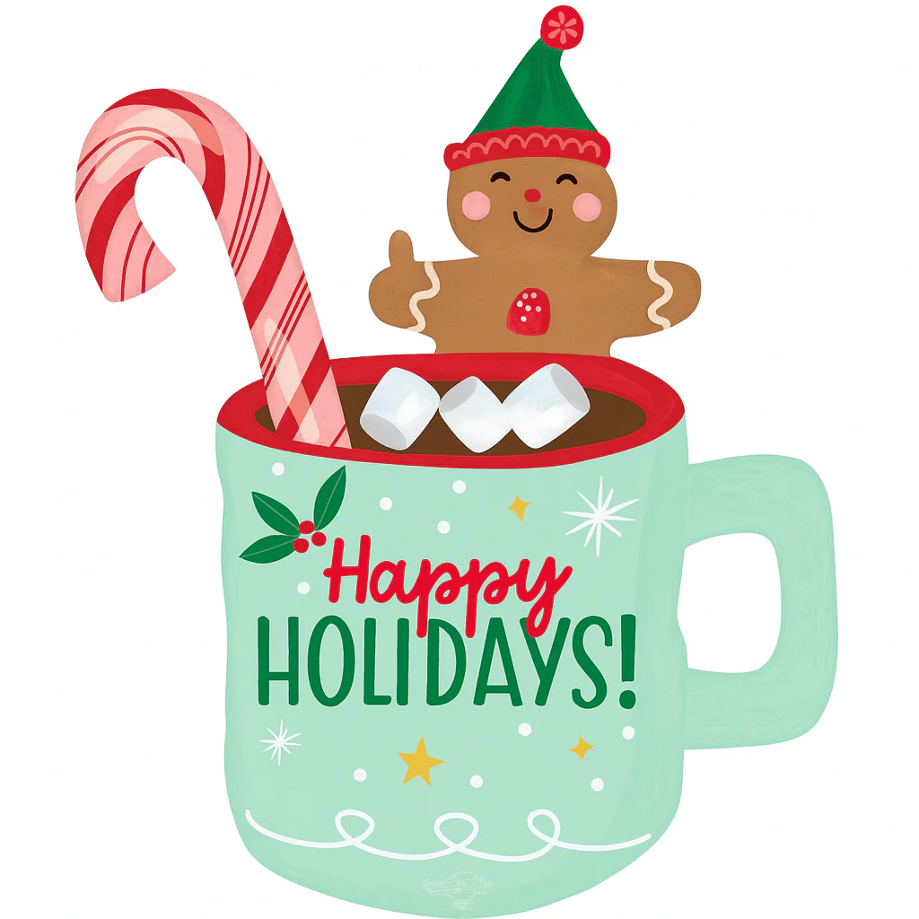Christmas Happy Holidays Mug Supershape Mylar Balloon 25"x31" | 1ct