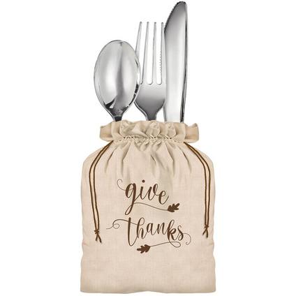 Thanksgiving Give Thanks Canvas Cutlery Holders, 4.25in x 6in | 8ct