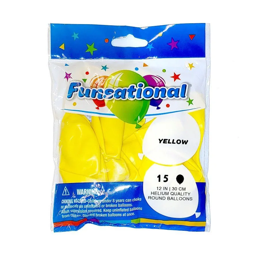 12" Funsational Latex Balloon Pack, Yellow | 15 ct
